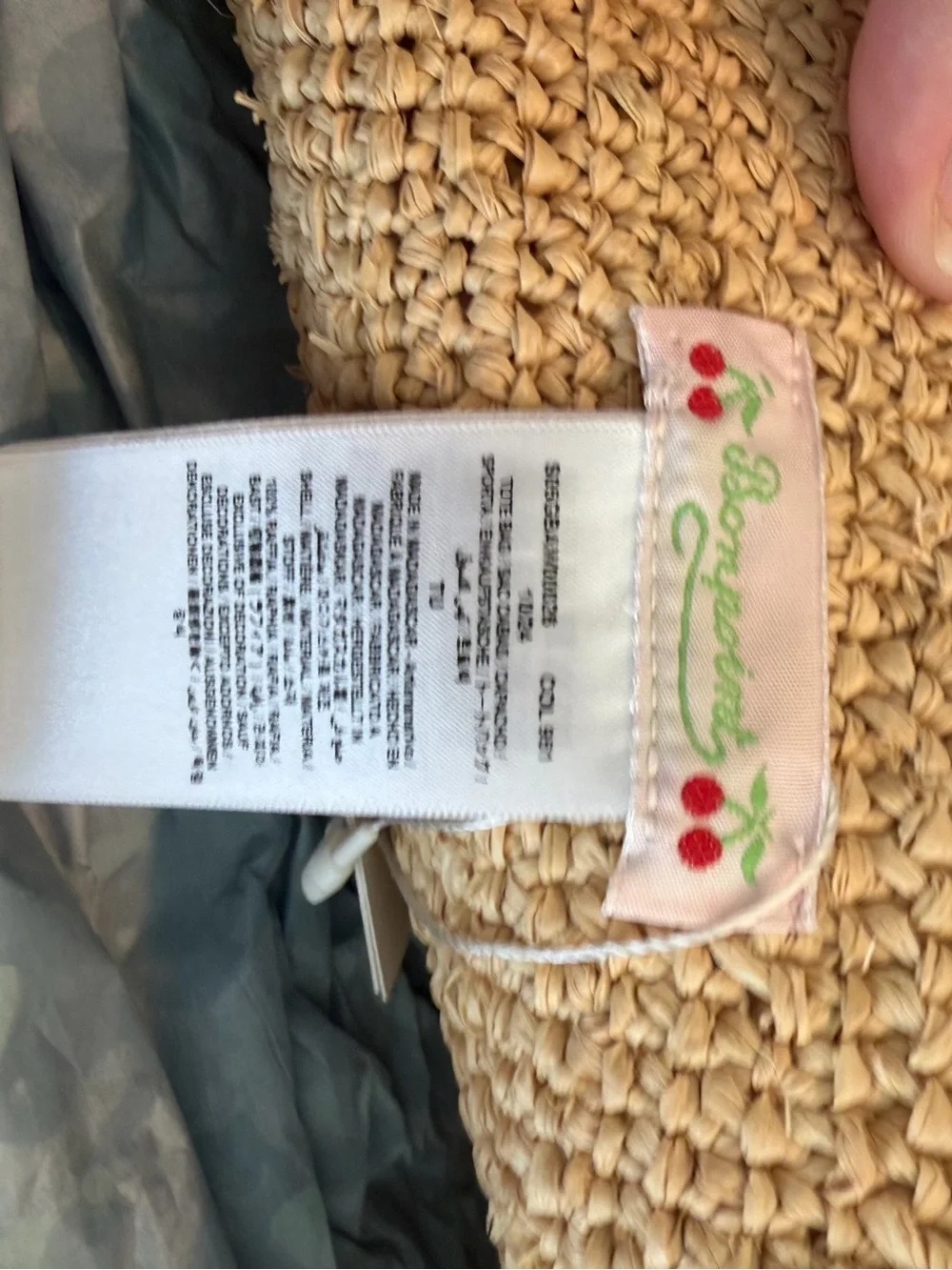 NWT $285 Bonpoint Fama Raffia Tote Bag with Red Cherries